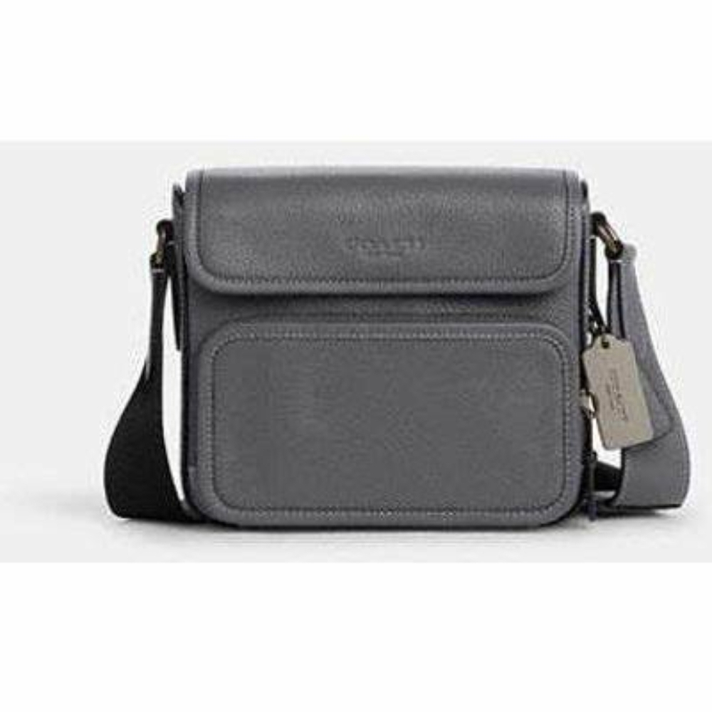 Coach Men's Charcoal Leather Messenger Bag - Picture 3 of 4